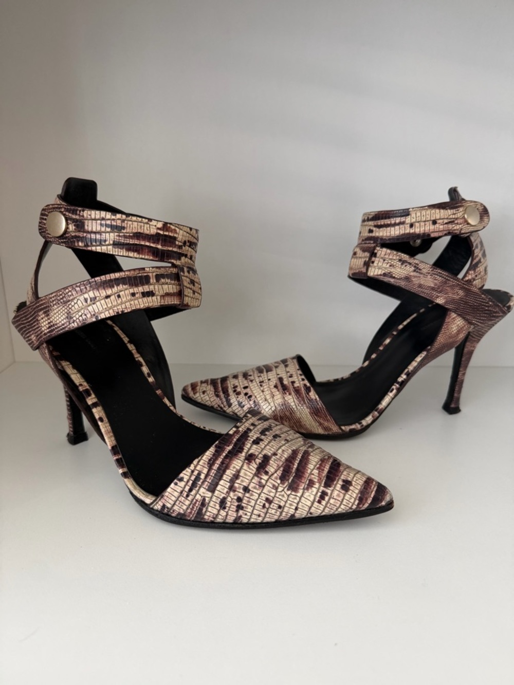 Alexander Wang Lizard-Embossed Leather Ankle Wrap Heels Size 40.5 (US 10)